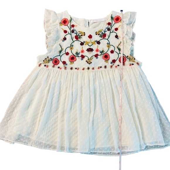 ZARA WOMENS CUTE WHITE FLUTTER SLEEVE EMBROIDERED TOP SIZE XS - Picture 12 of 15